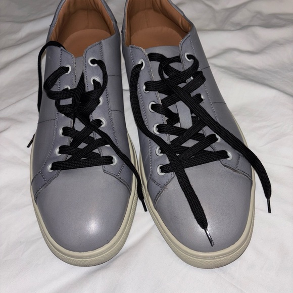 Gray and Black Casual Sneakers with Smooth Upper and White Sole - Picture 2 of 5